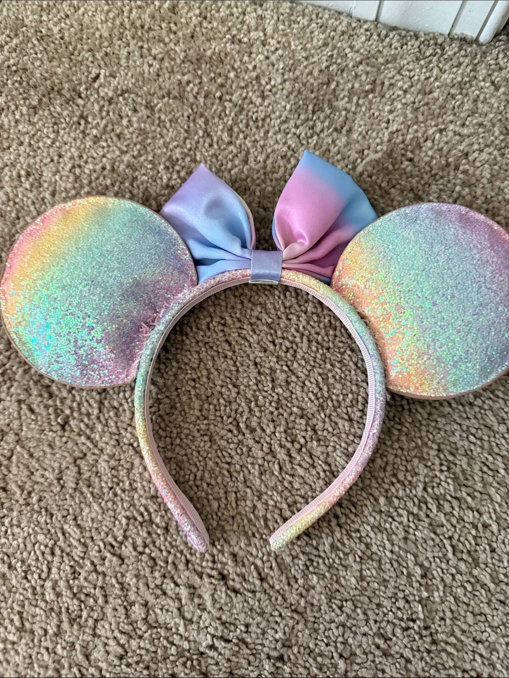 Pastel Rainbow Glitter Minnie Ears Headband for Kids